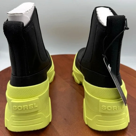 Sorel Brex Chelsea Waterproof Boot Black Tippet Neon Green W 8 Leather Gorpcore - Picture 5 of 11